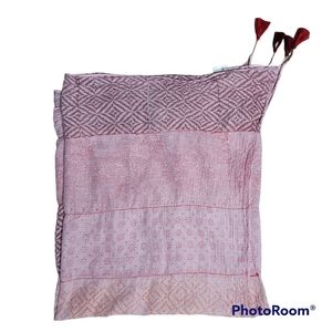 Hand printed red and pink scarf with tassels